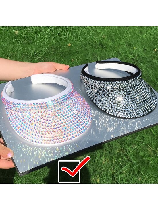 ?Women\'s White Sun Shiny Rhinestones Clip On Visor Adjustable Bling Hats main image 5